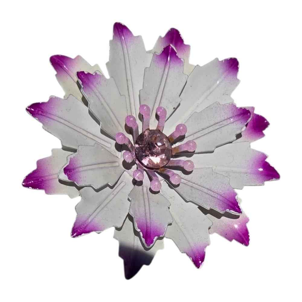 Vintage White and Purple Enamel Flower Brooch